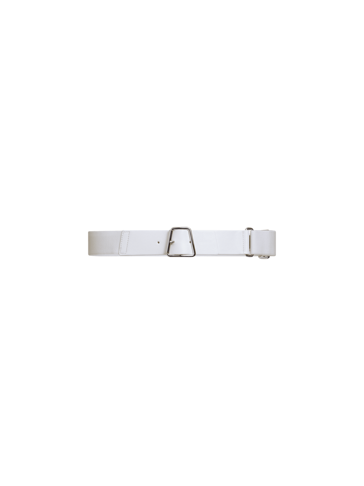 Designer Leather and Elastic Belt with Trapezoid Buckle - white