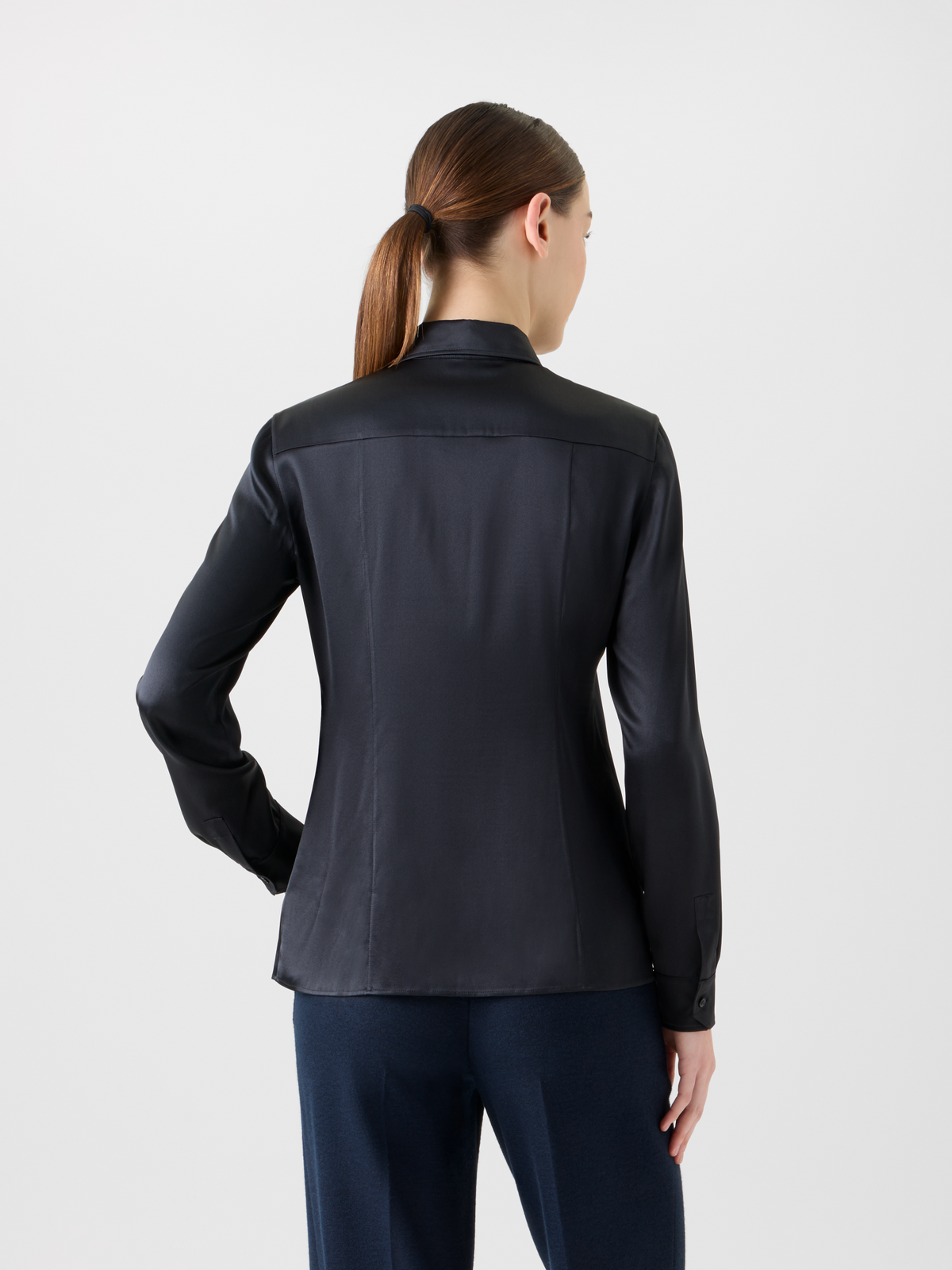 Designer Stretch Silk Satin Shirt Blouse - black - neutral #editorial