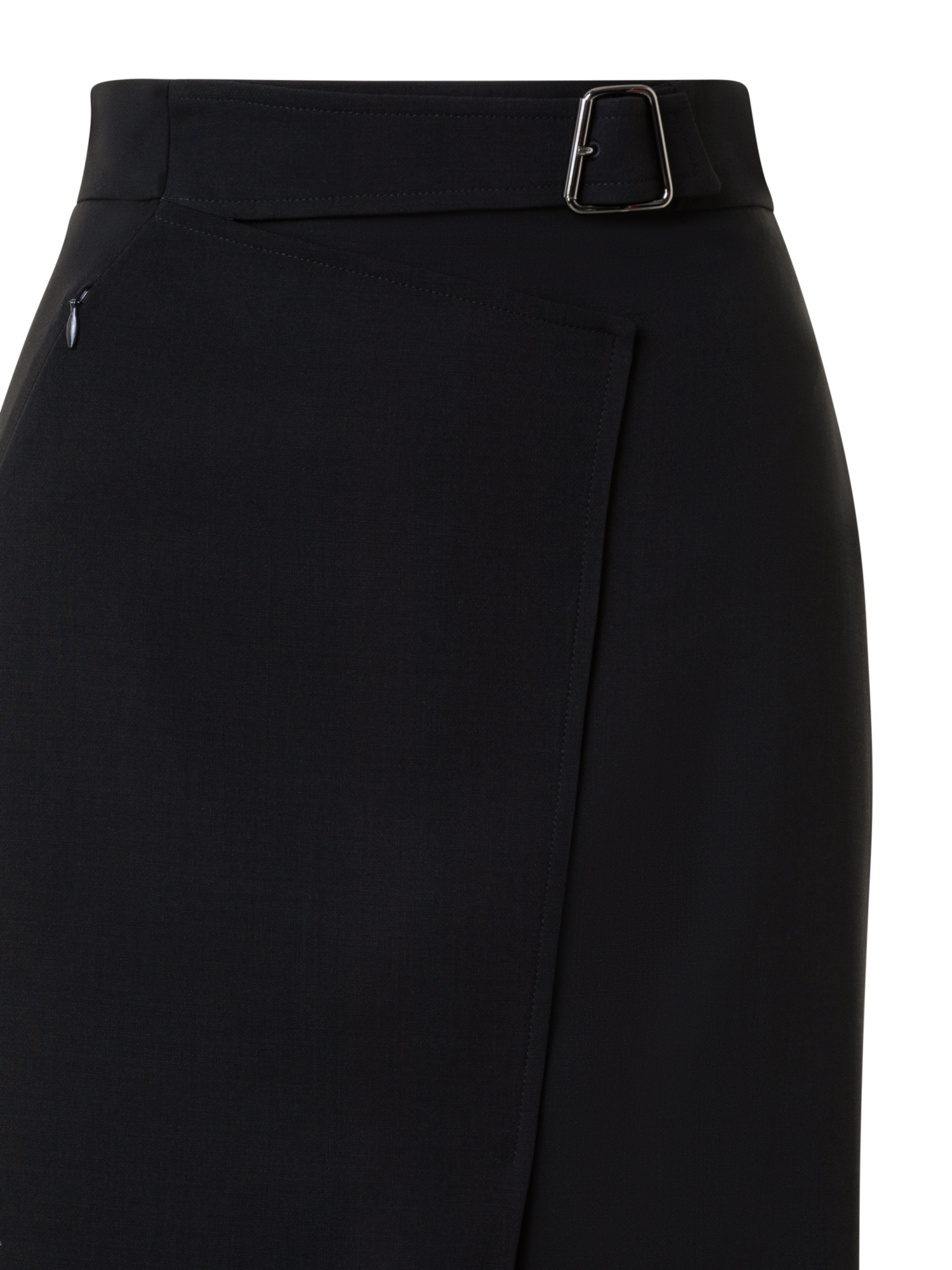 Designer Wool Double-Face Wrap Effect Pencil Skirt - black