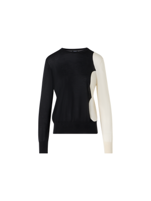 Designer Long Sleeve Cashmere Silk Cloud Intarsia Sweater - black