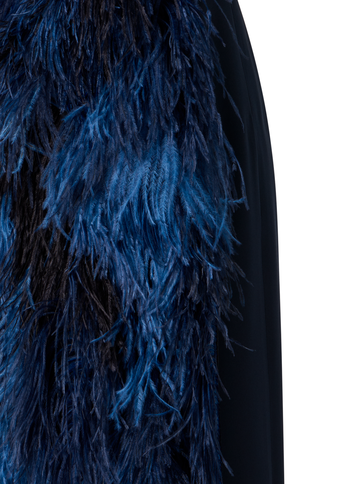 Designer Feathered Corsage Silk Gown with Slit - navy - blue - multicolor