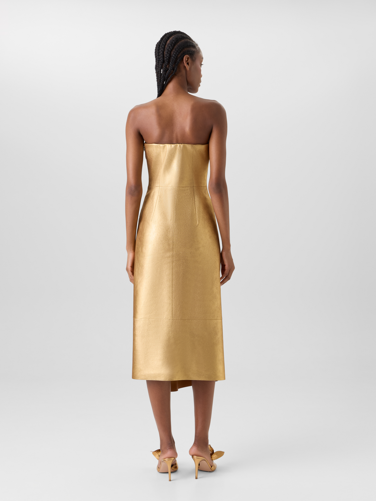 Designer Lamé Leather Bustier Gown with Front Draping - gold 