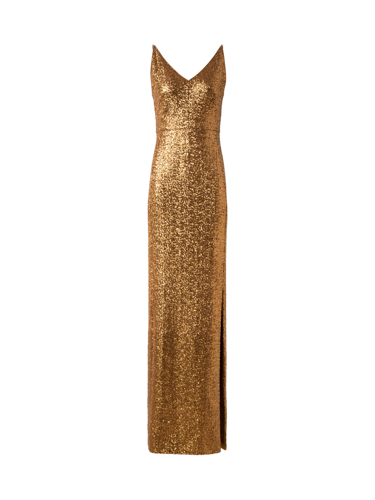 Designer Long Sequined Evening Gown with V-Neck - gold