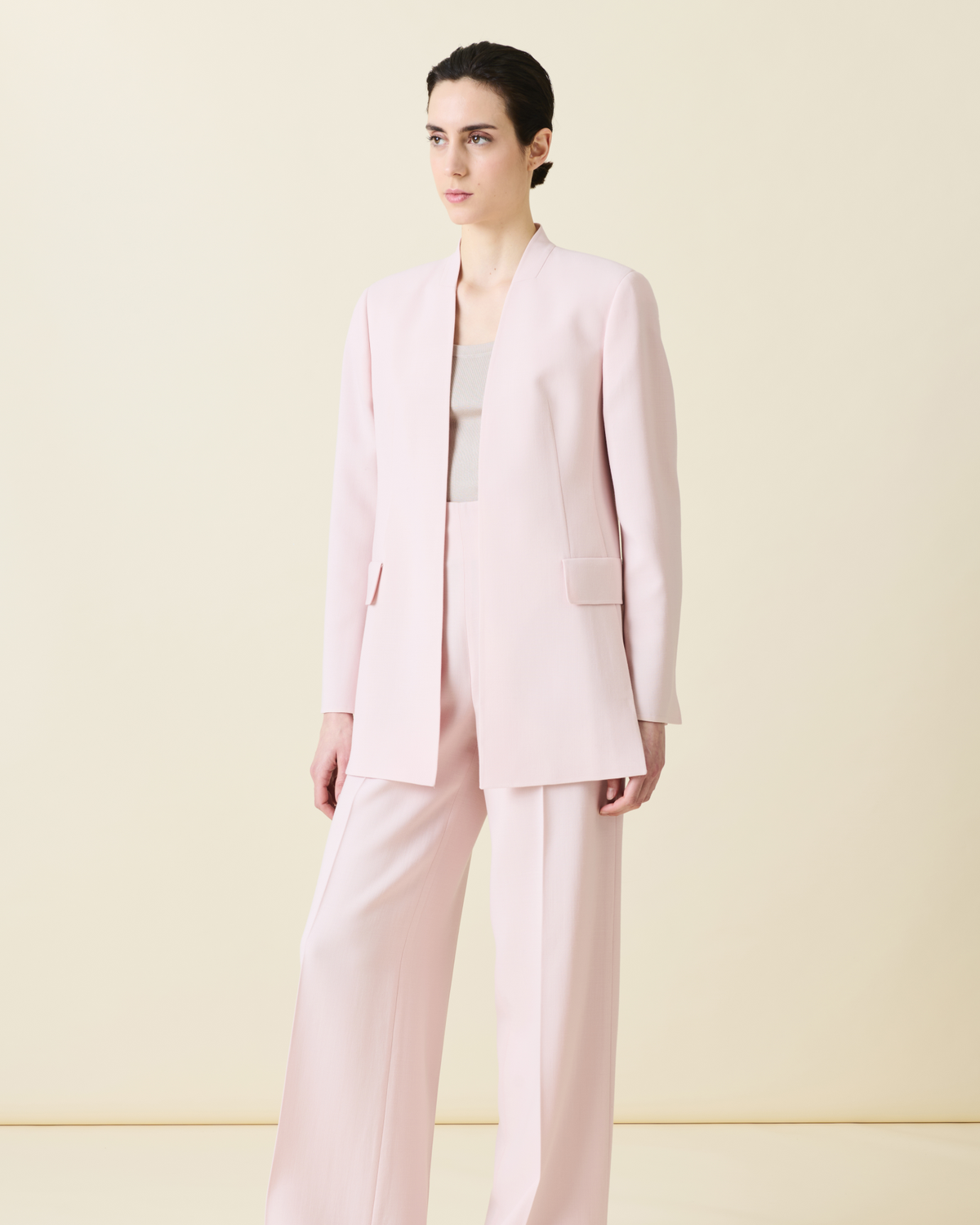 Designer Long Cardigan Style Blazer in Wool Double-Face  - pastel - pink #editorial