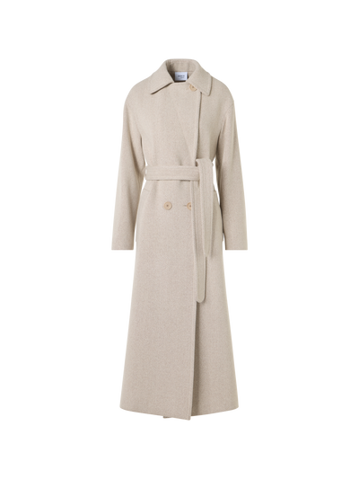 Designer Herringbone Wool-Blend Maxi Coat - beige