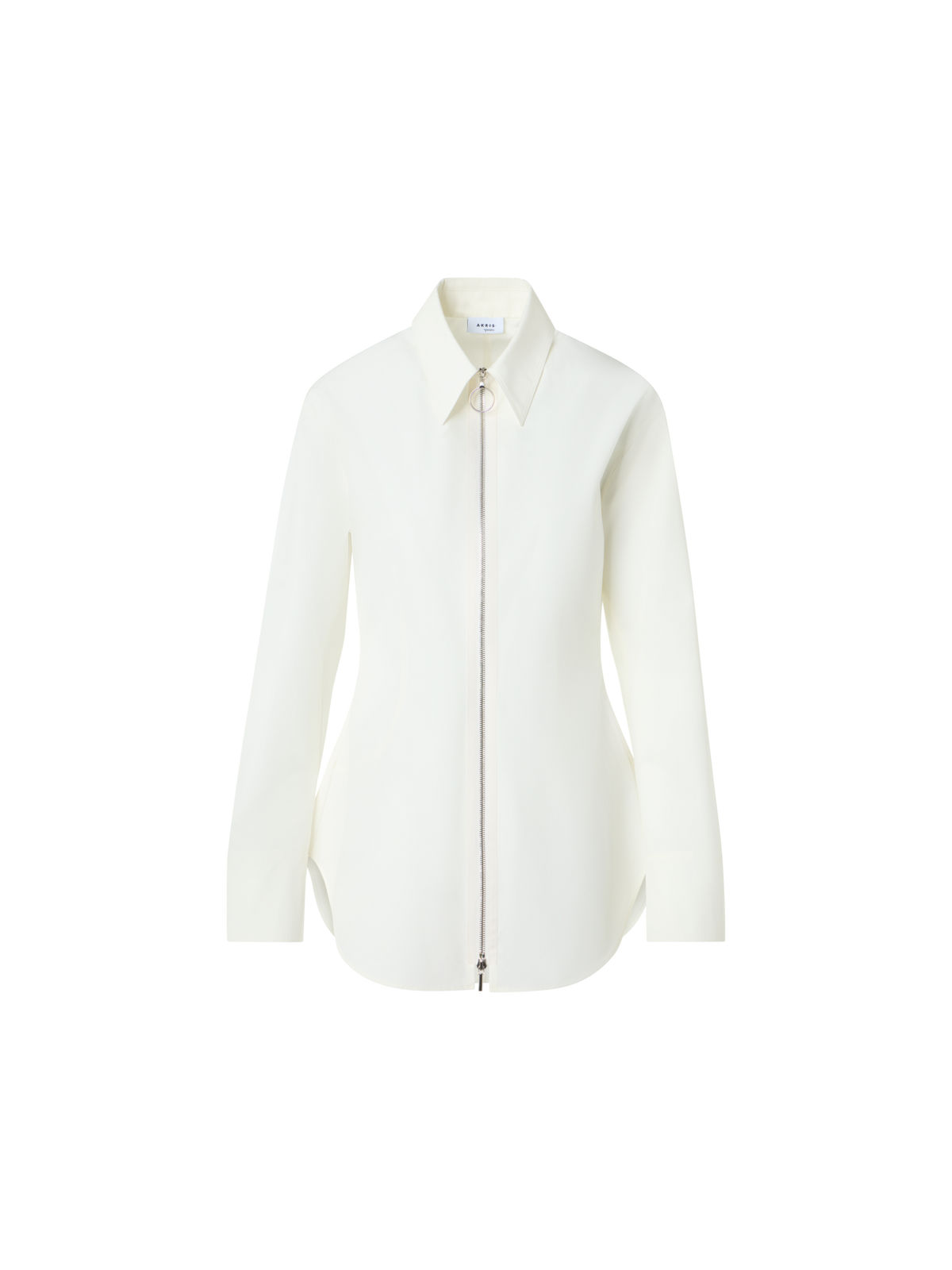 Designer Cinched Cotton Poplin Zip Blouse - ecru