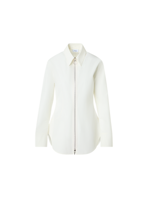 Designer Cinched Cotton Poplin Zip Blouse - ecru