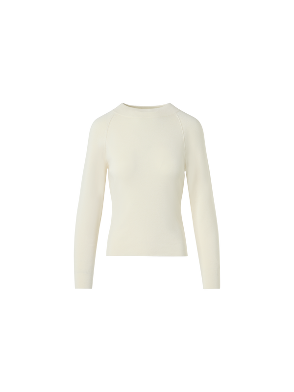 Designer Fitted Cashmere Silk Knit Sweater - ecru
