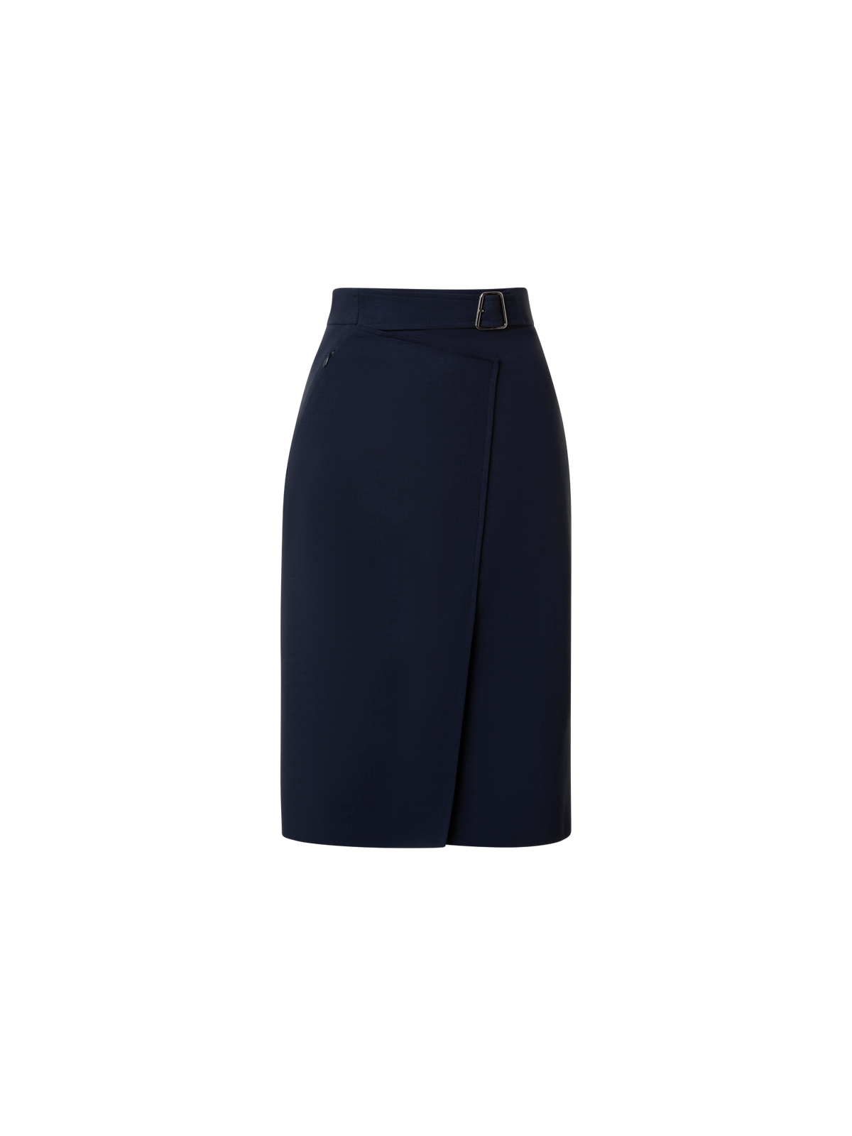Designer Wool Double-Face Wrap Effect Pencil Skirt - navy - blue