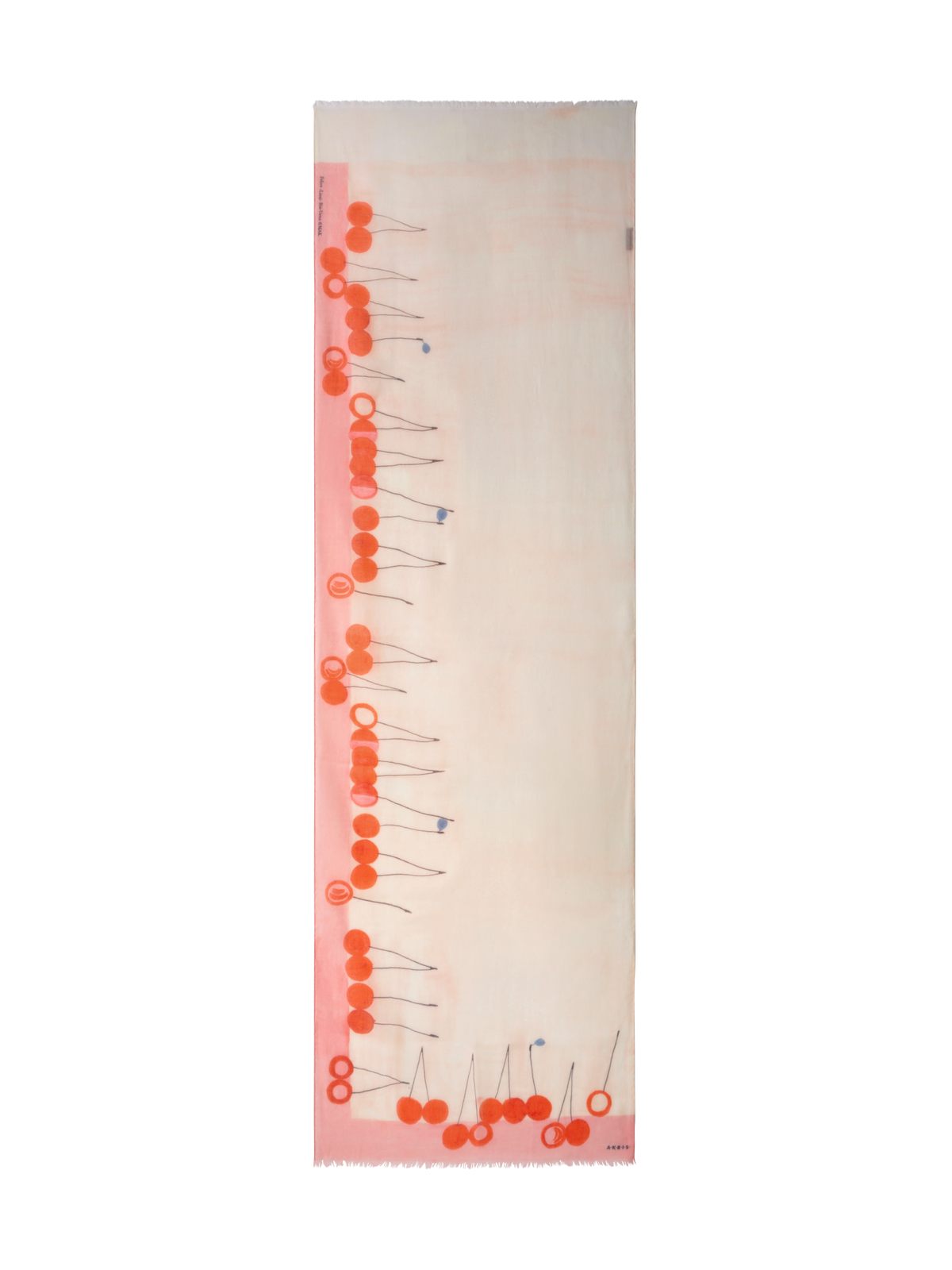 Designer Cashmere Scarf with Cherries Print - multicolor - red