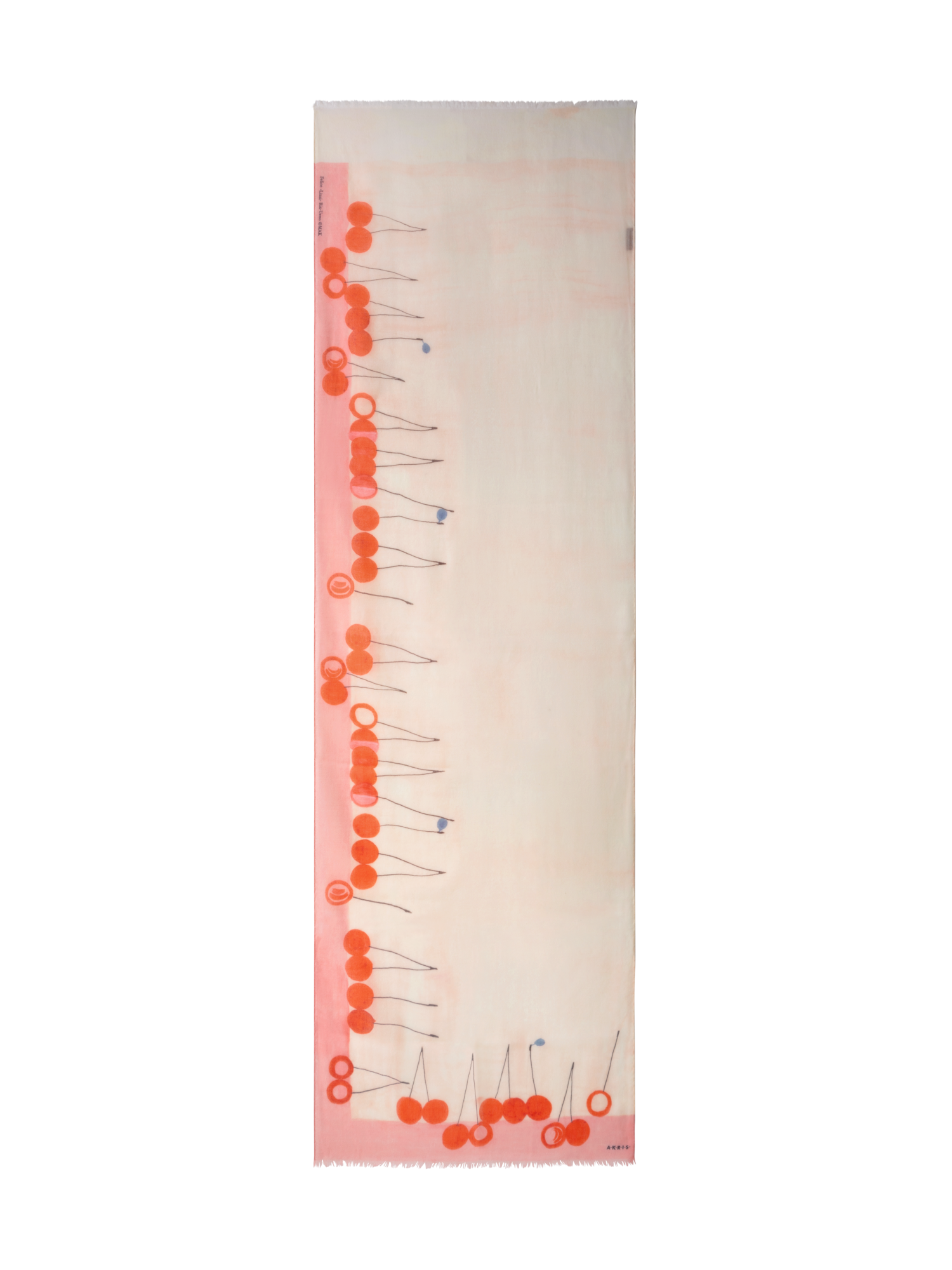 Designer Cashmere Scarf with Cherries Print - multicolor - red