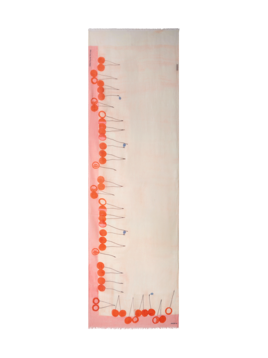 Designer Cashmere Scarf with Cherries Print - multicolor - red