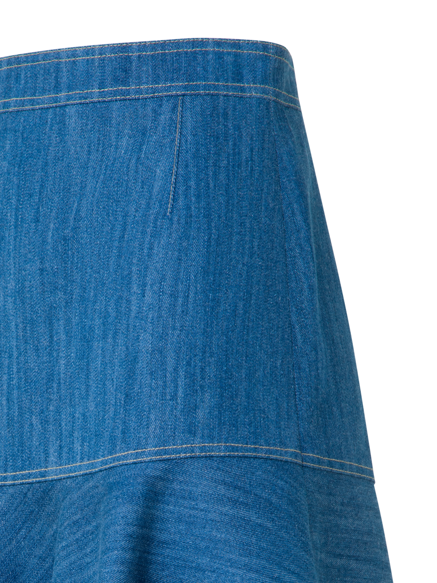 Designer Cotton Stretch Denim Skirt with Flounce Hem - blue