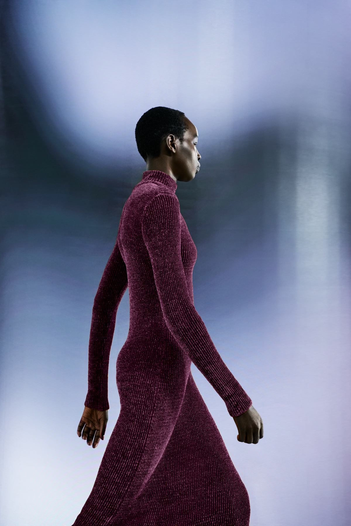 Designer Long Sleeve Chenille Rib Tube Dress - purple #editorial