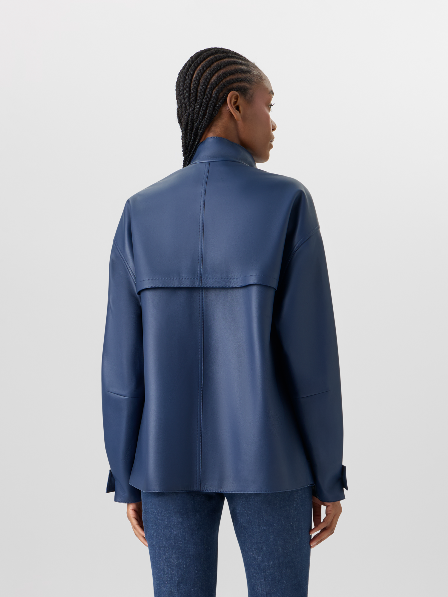 Designer Huma Jacket in Lacquered Leather - blue 