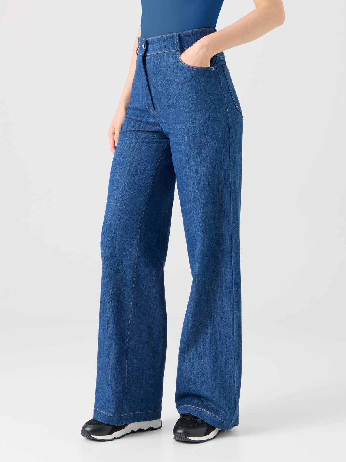 Designer Cooper Wide Leg Stretch Cotton Denim Pants - navy - blue #editorial