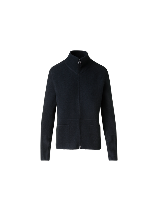 Designer Cardigan in Cashmere Pique Knit  - black