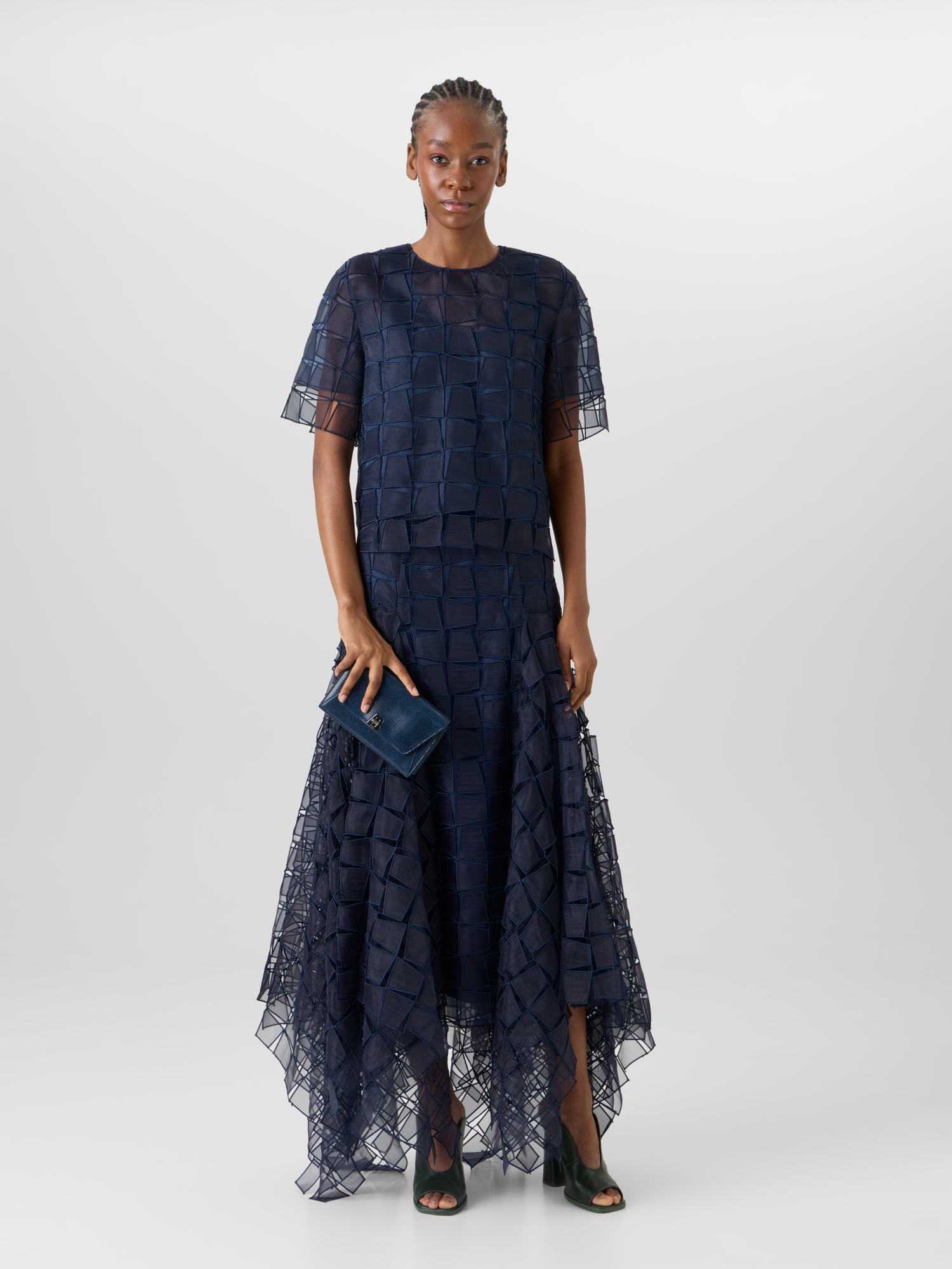 Designer Trapezoid Organza Handkerchief Skirt - navy 
