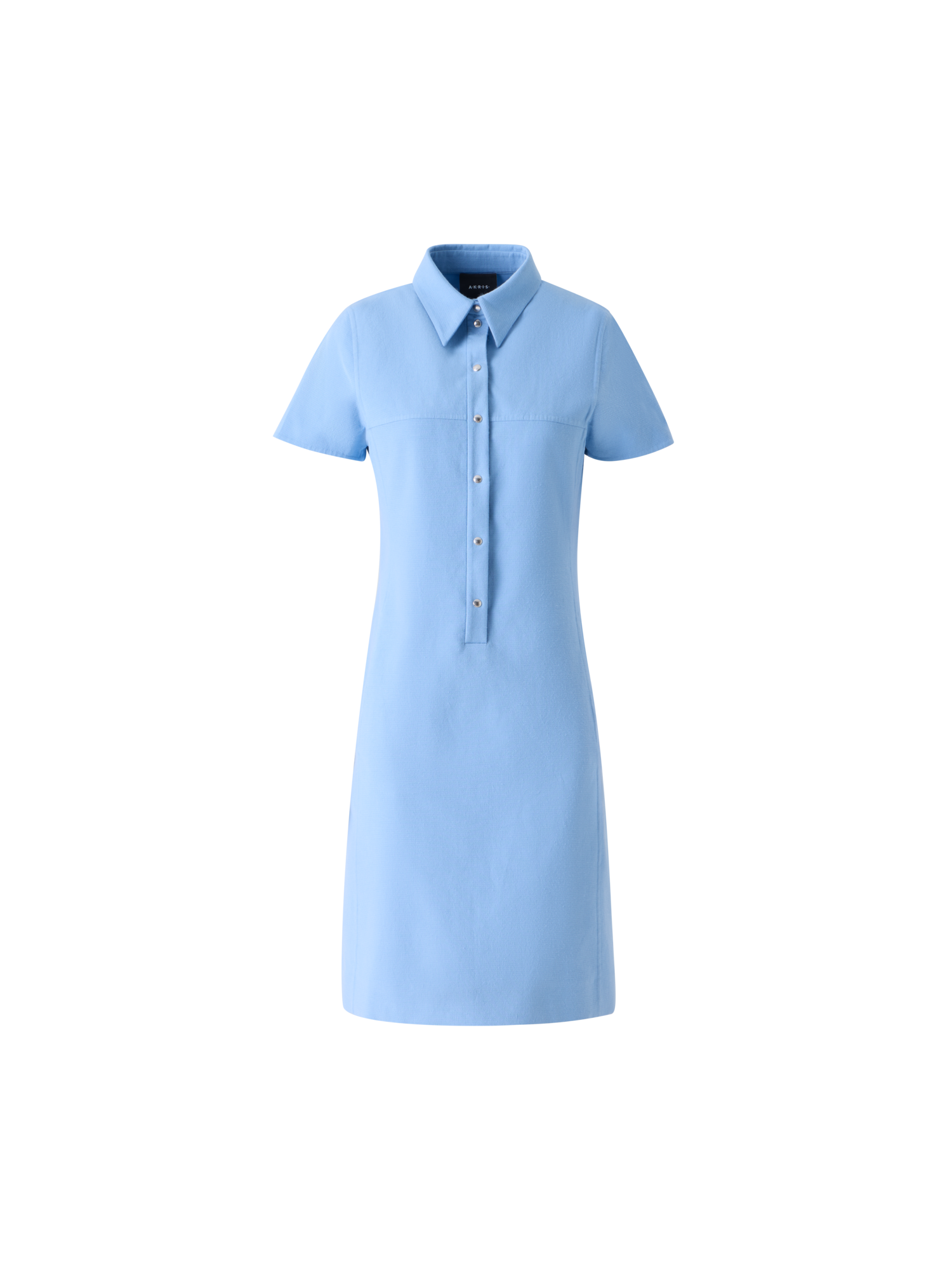 Designer Cotton Silk Stretch Double-Face Polo Dress - blue