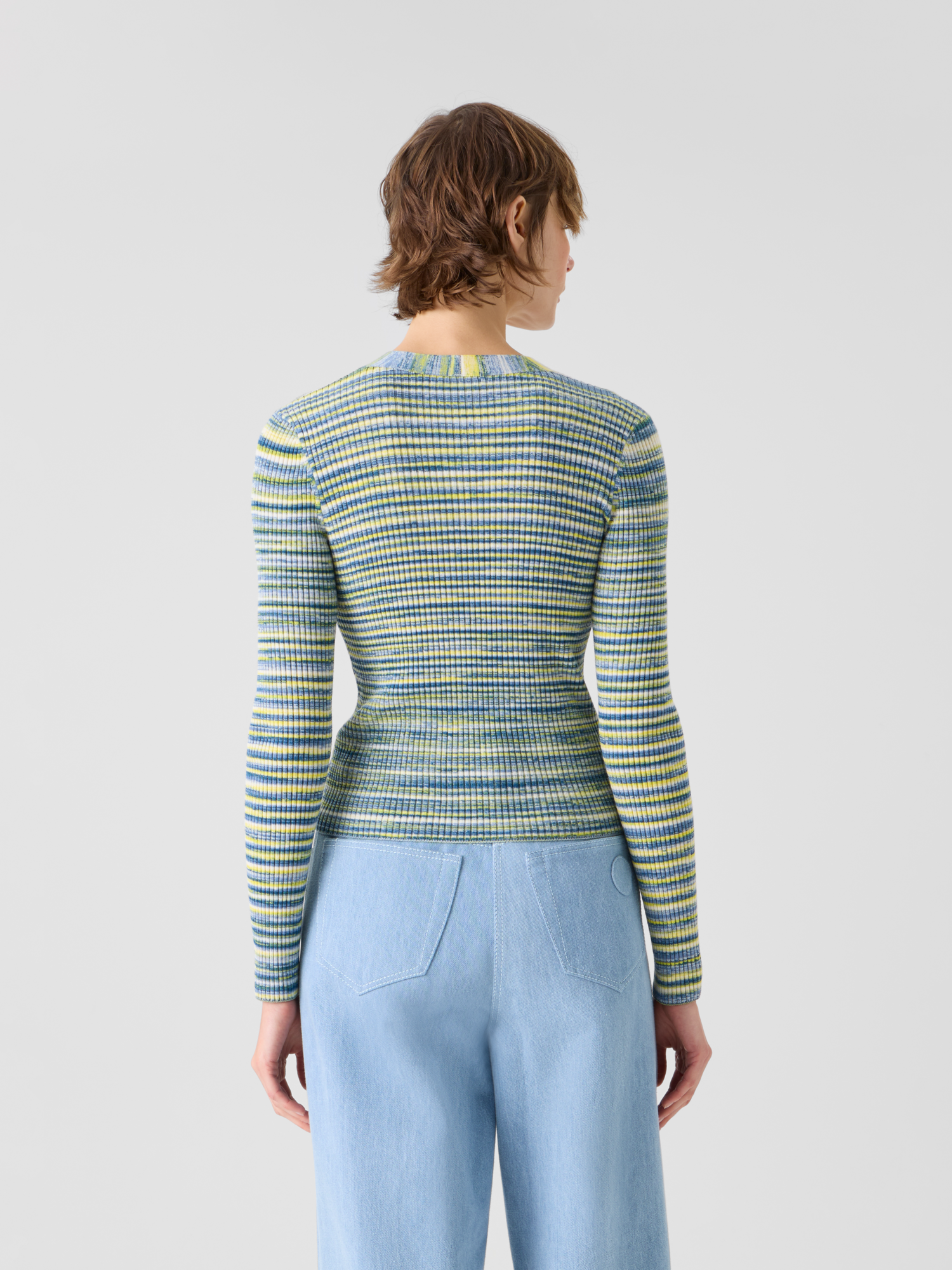 Designer Space-Dye Rib Merino Wool Knit Cardigan - multicolor