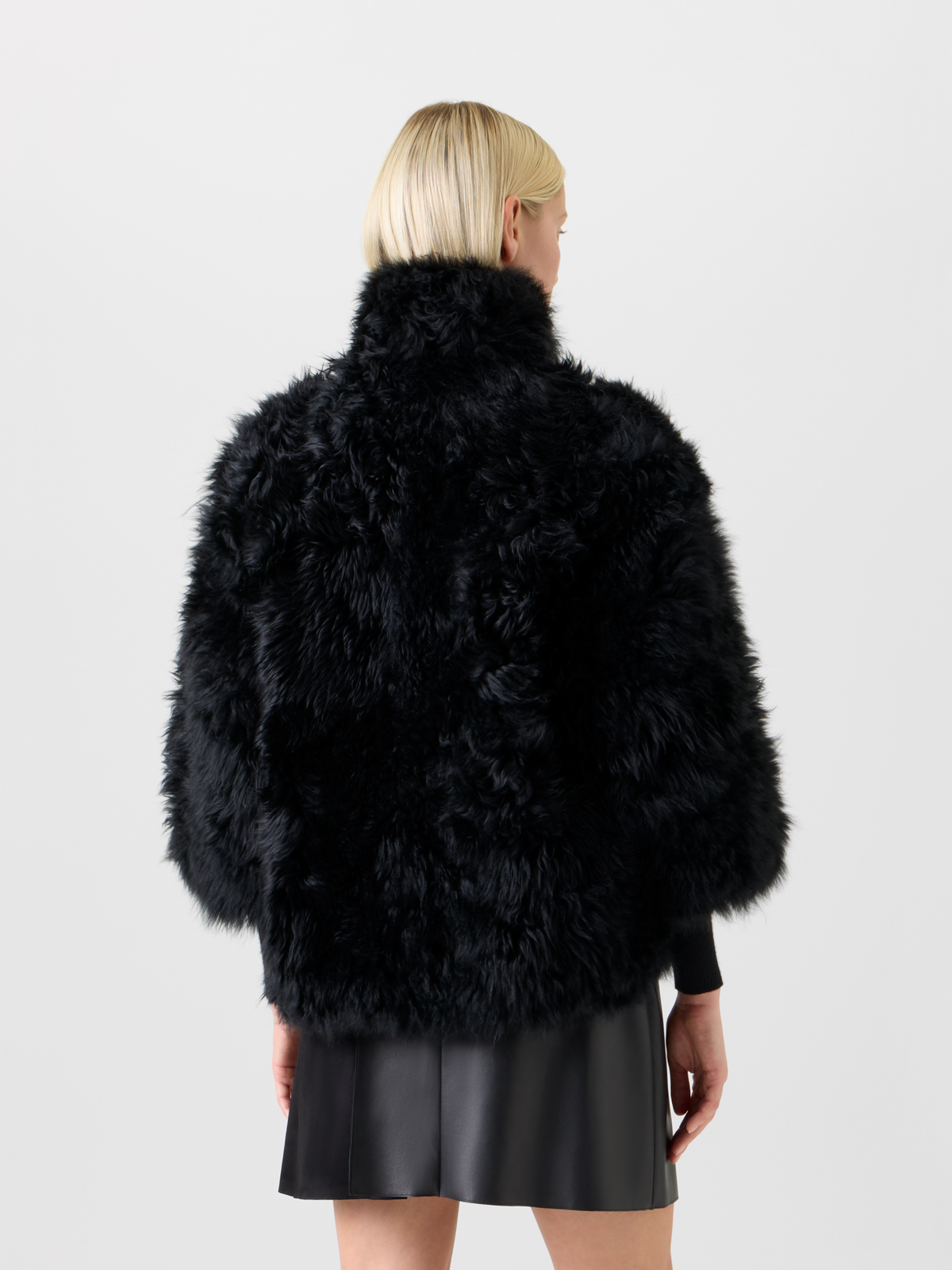 Designer Boxy Bracelet Sleeve Shearling Jacket - black - neutral #editorial