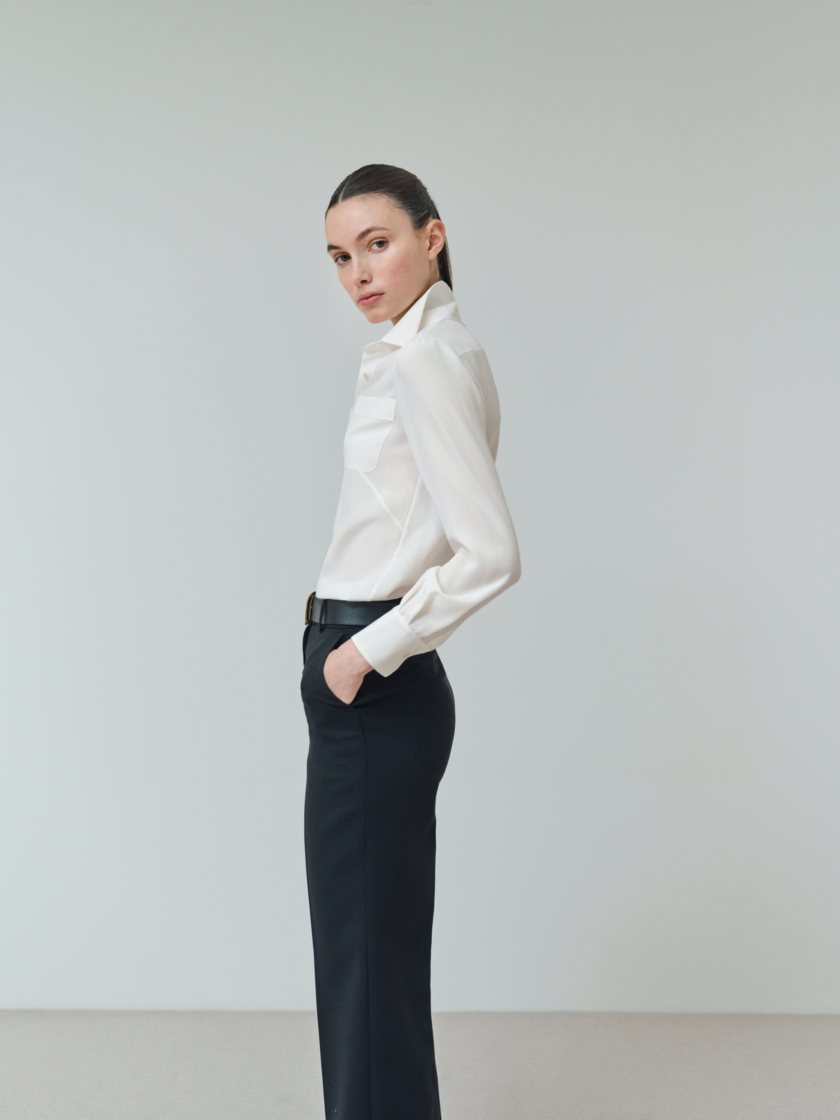Designer Wide Straight Wool Stretch Double-Face Pants - black - neutral #editorial