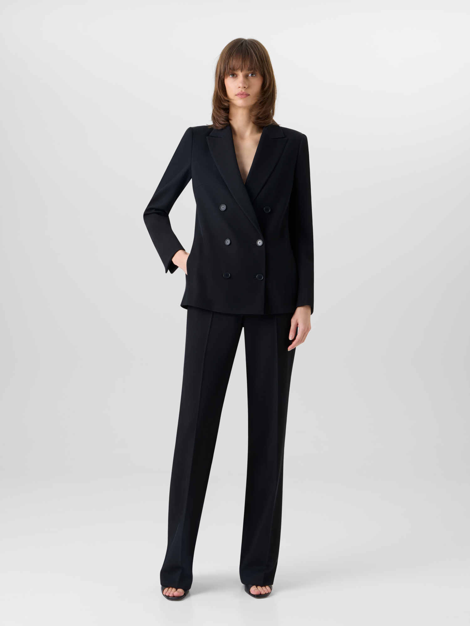 Designer Long-Sleeve Wool Tricotine Jacket - black 
