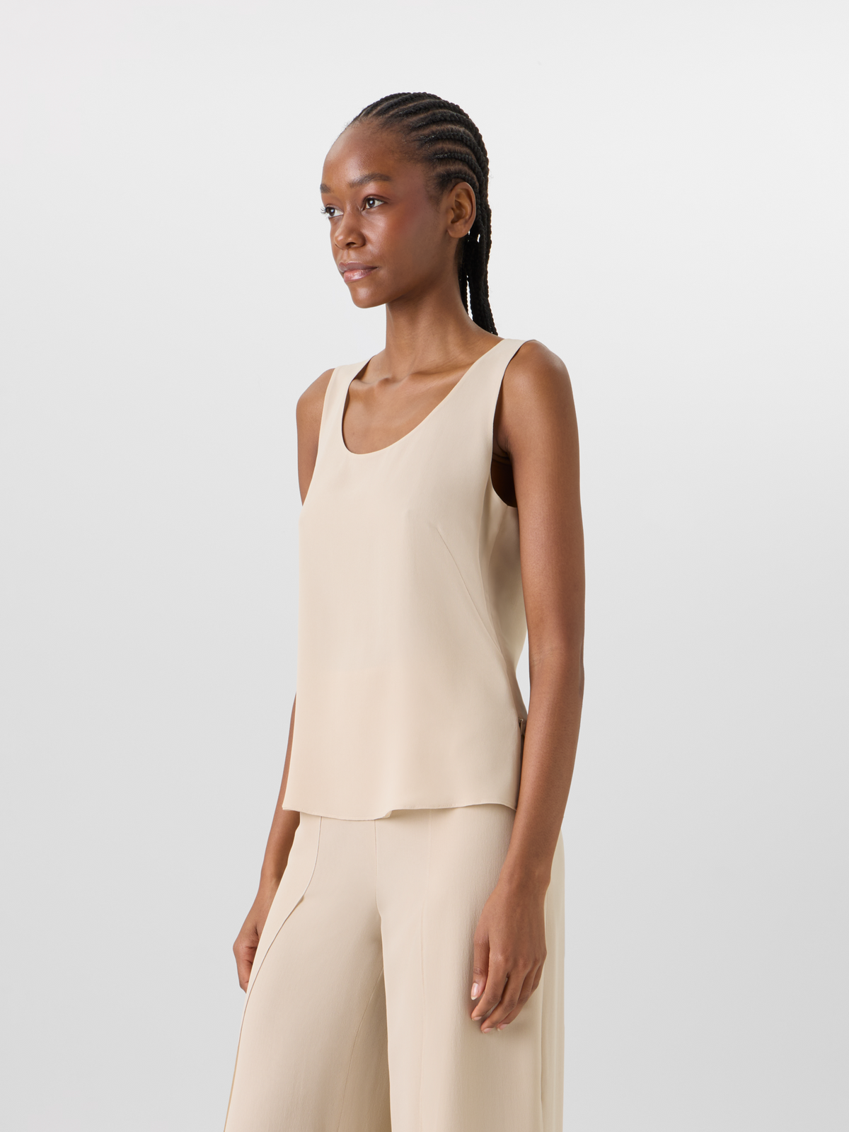 Designer Sleeveless Silk Georgette Tank Top - beige #editorial