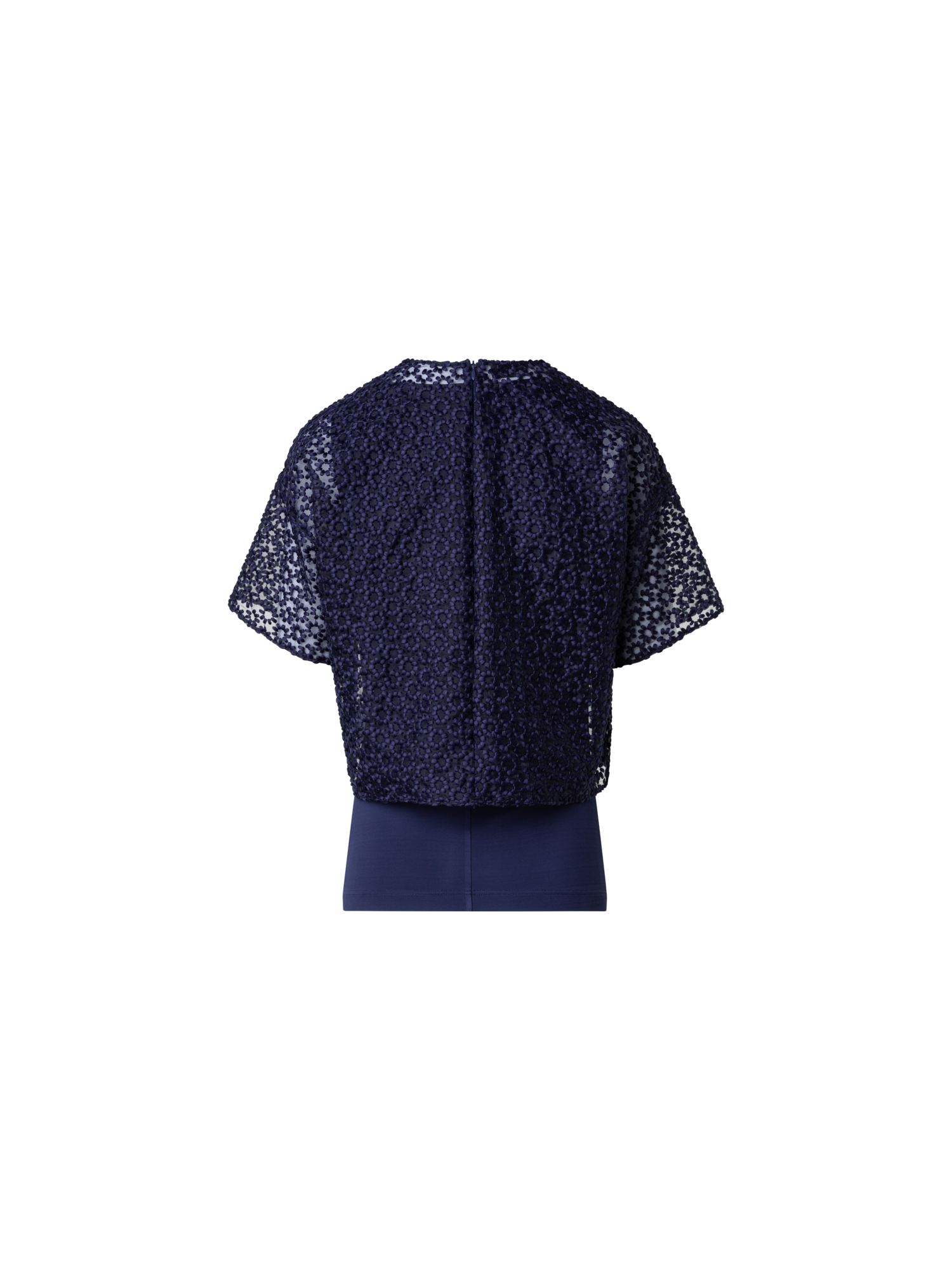 Designer St.Gallen Flower Embroidery Organza Blouse - navy - blue