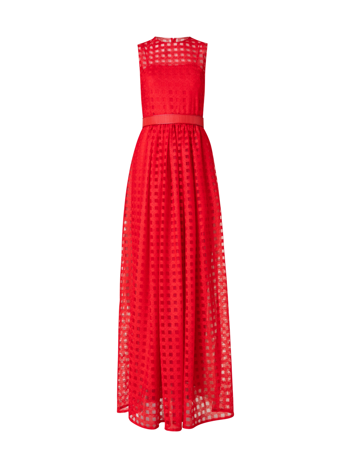 Designer Square Embroidery on Tulle Gown - red