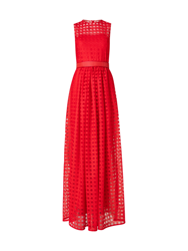 Designer Square Embroidery on Tulle Gown - red