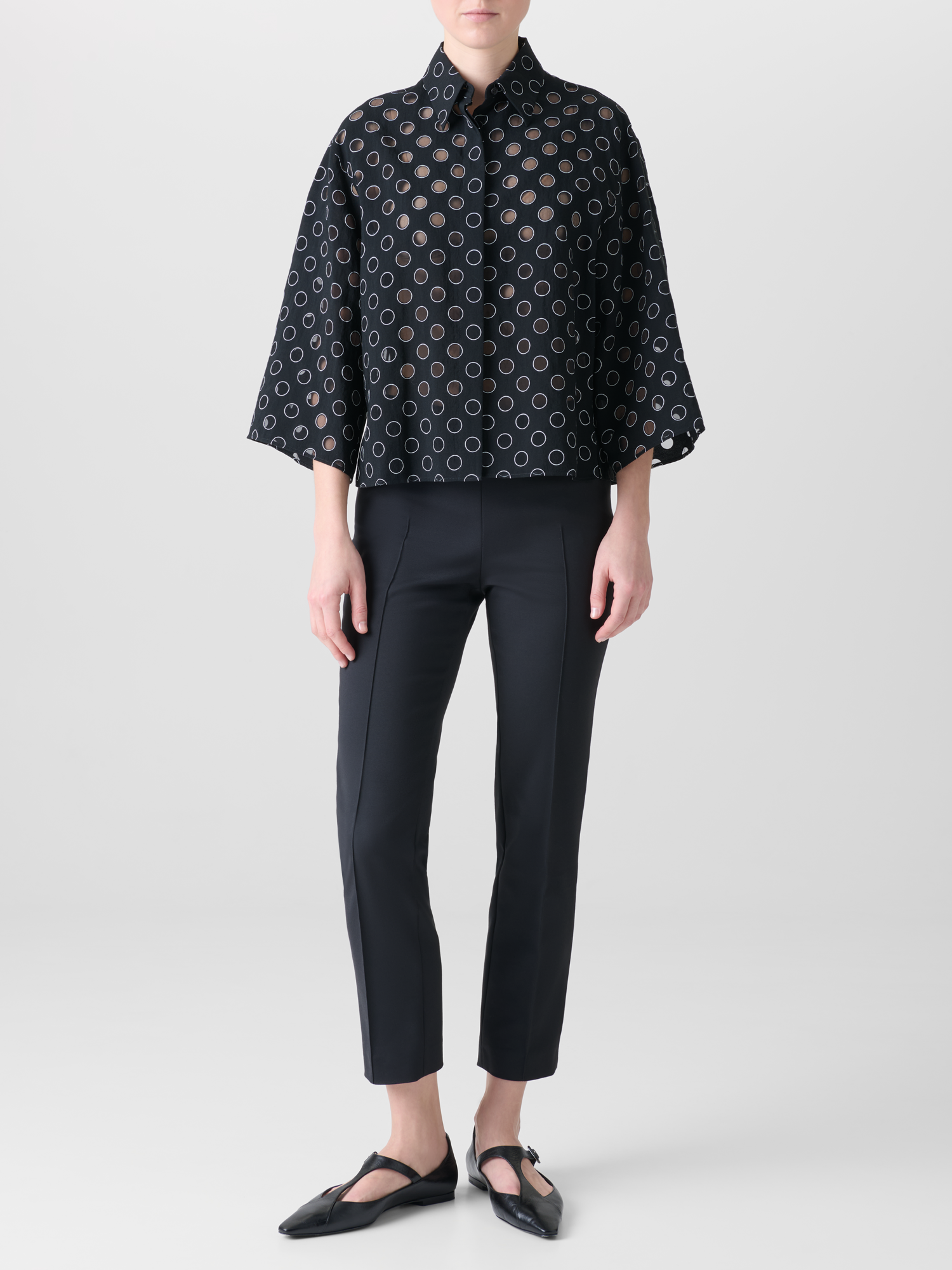 Designer Slim Ankle-Length Cotton Techno Stretch Pants - black - beige 