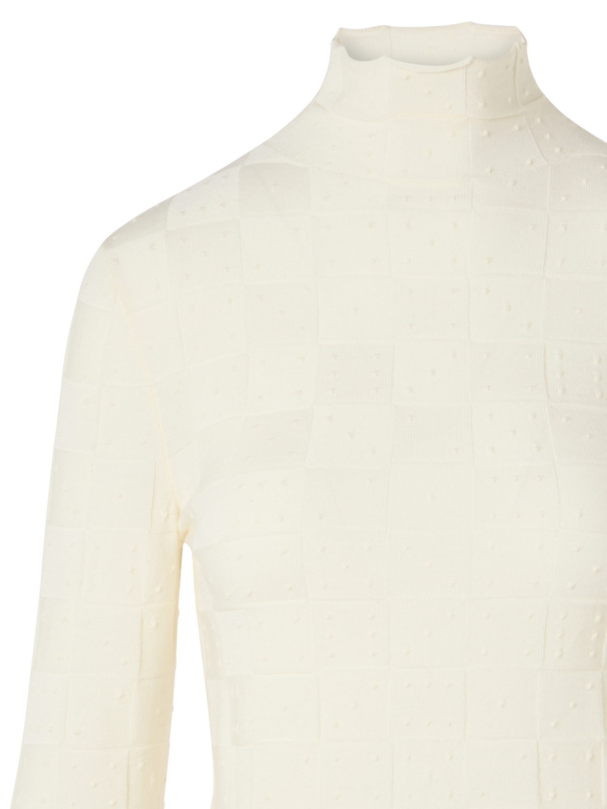 Designer Fitted Wool Sweater with 3D Dice Knit - ecru