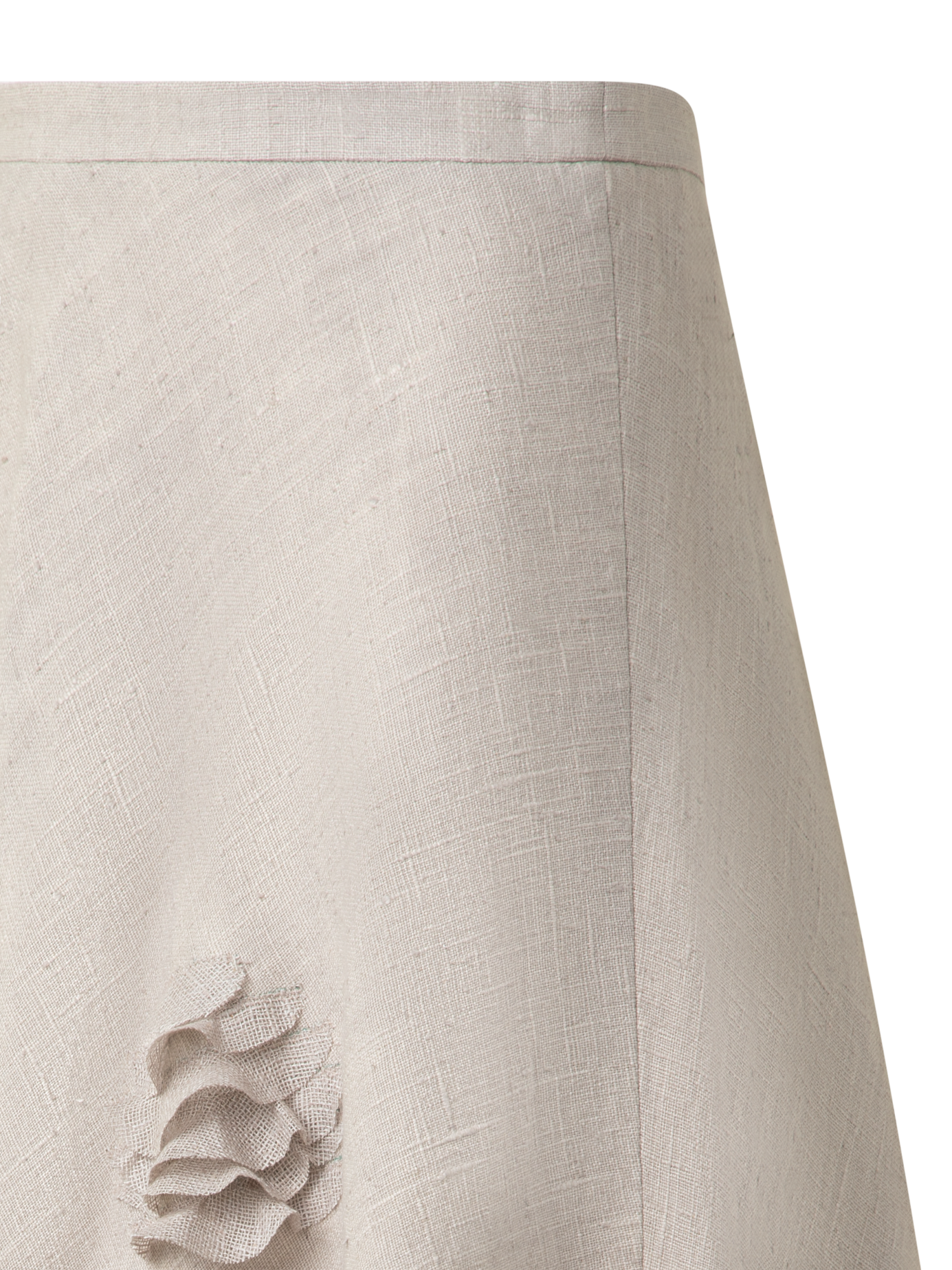 Designer Linen Midi Skirt with 3D Carnation Detail - neutral - pastel - beige
