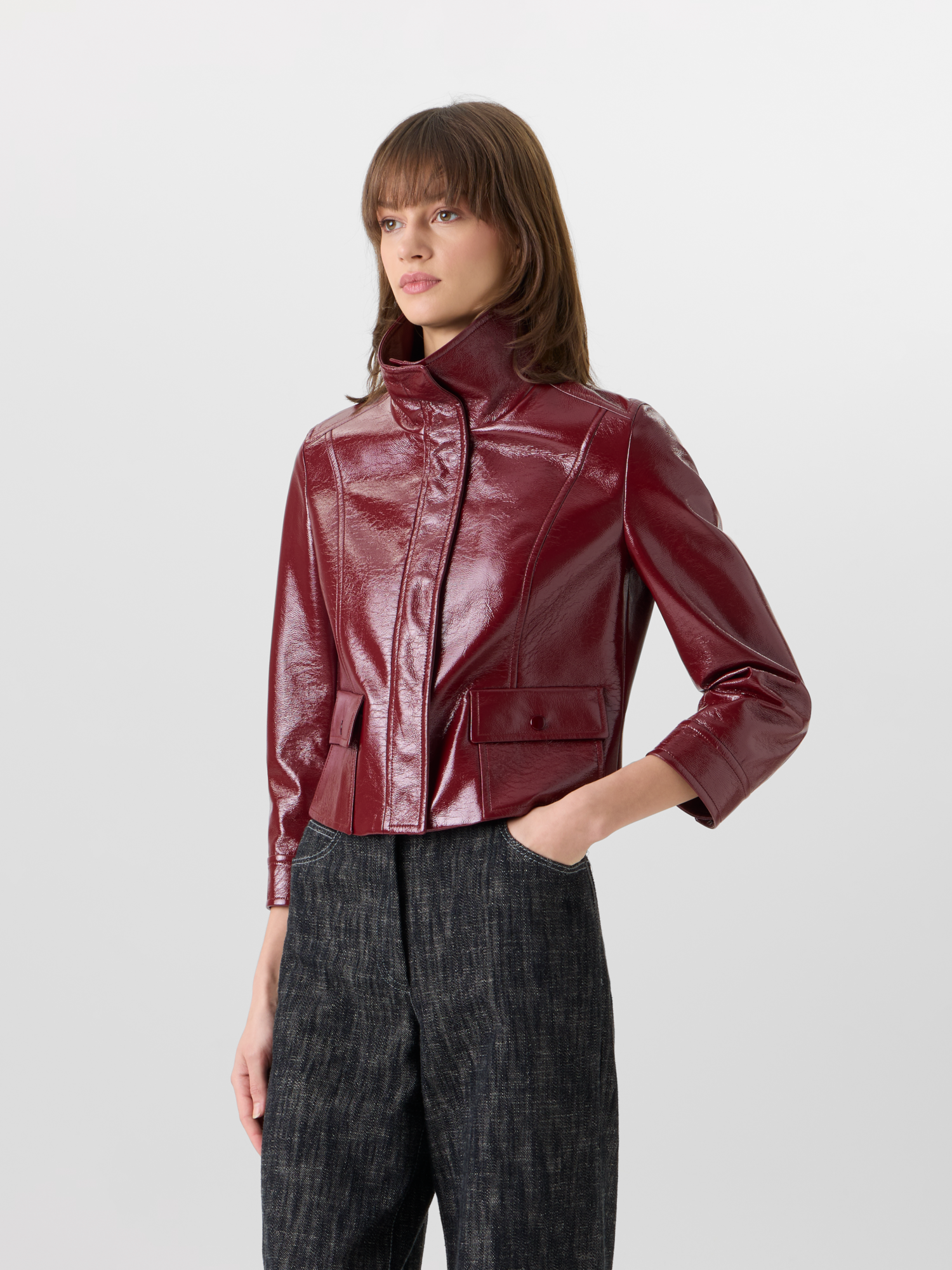 Designer Long-Sleeve Signature Pin-Dot Lamb-Nappa Leather Motorbike Jacket - red 