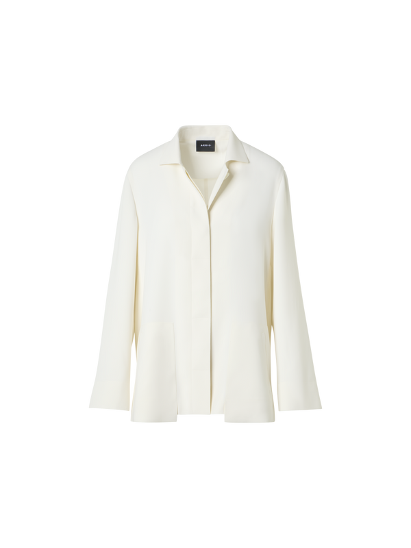 Designer Harp Long Techno Crêpe Jacket with Patch Pocket - ecru