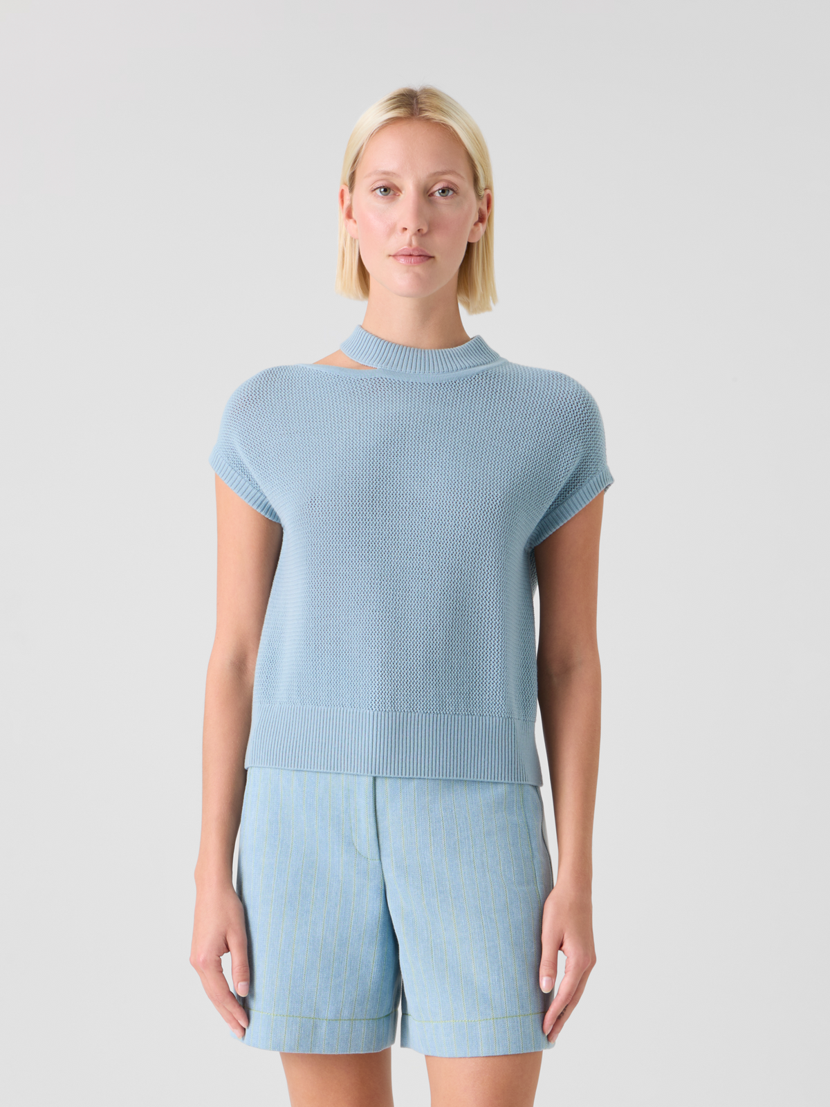 Designer Lightweight Merino Mesh Pullover - blue