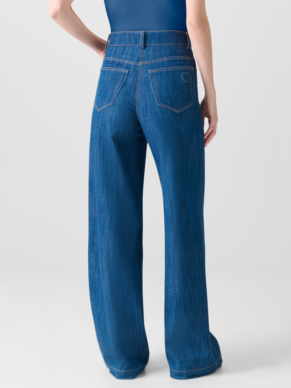 Designer Wide Cotton Denim Stretch Pants - blue #editorial