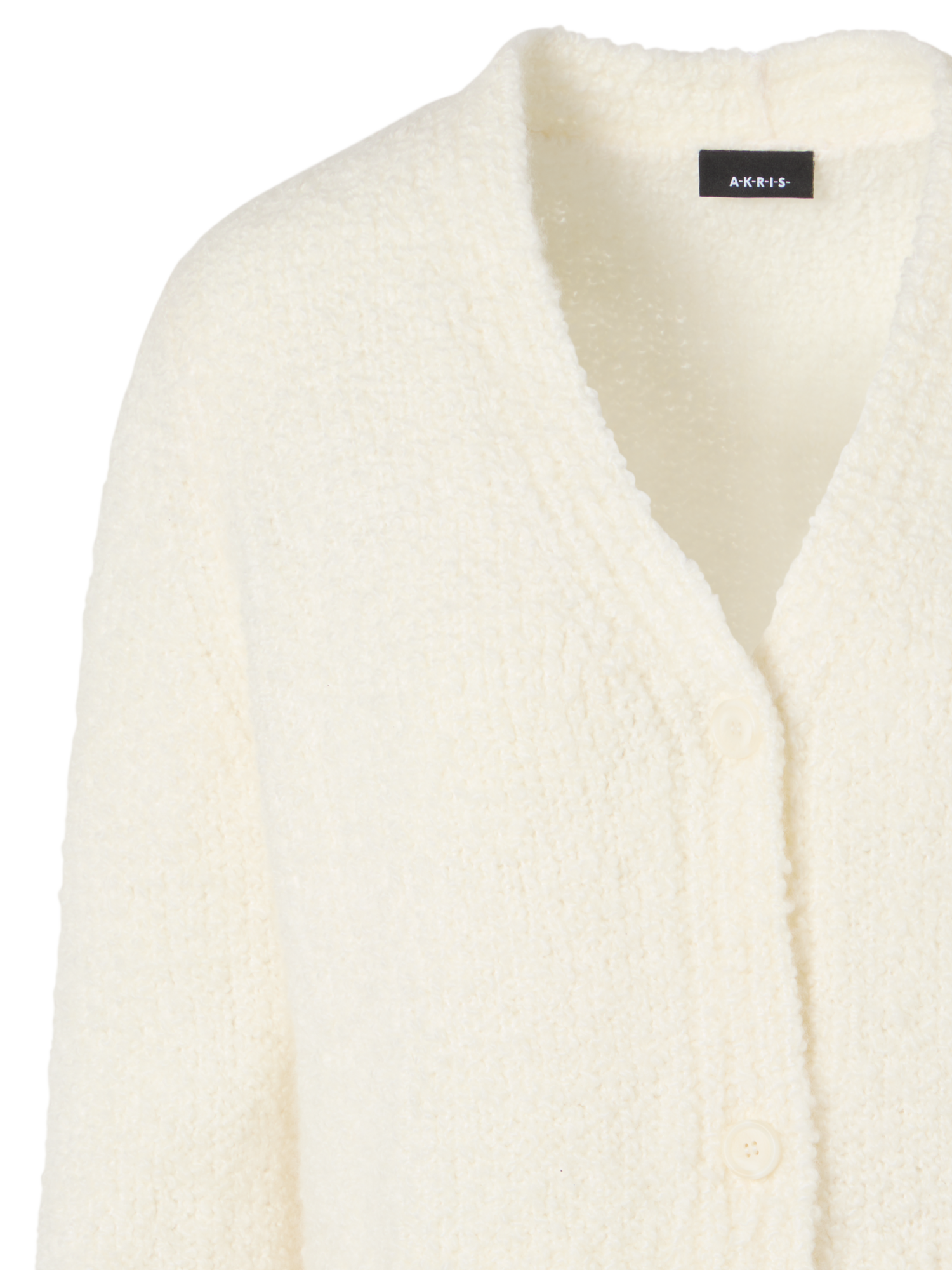 Designer Bracelet-Sleeve Cashmere-Silk Bouclé Knit Short Cardigan - ecru