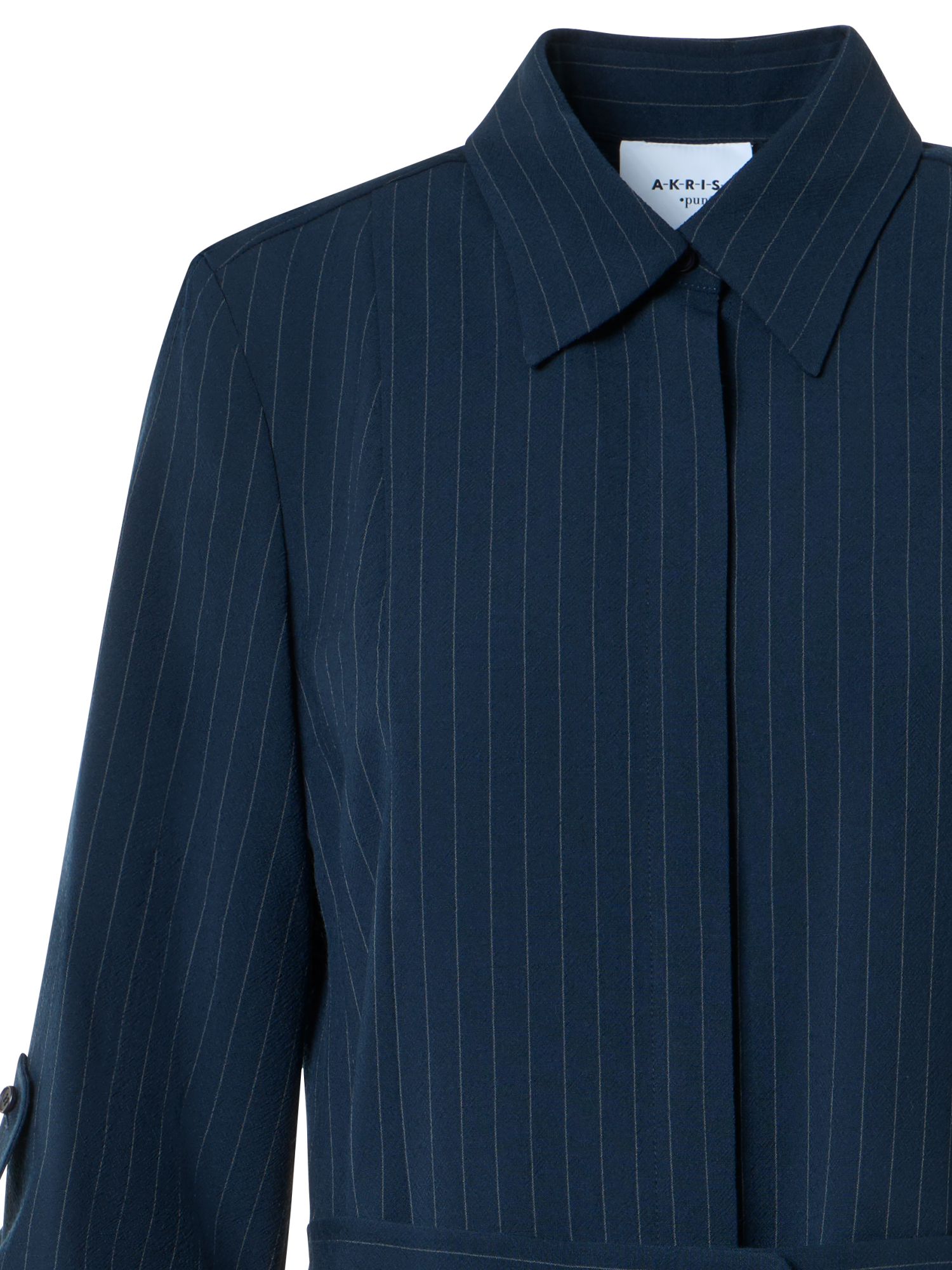 Designer Midi Shirt Dress in Linen Viscose - neutral - navy - blue