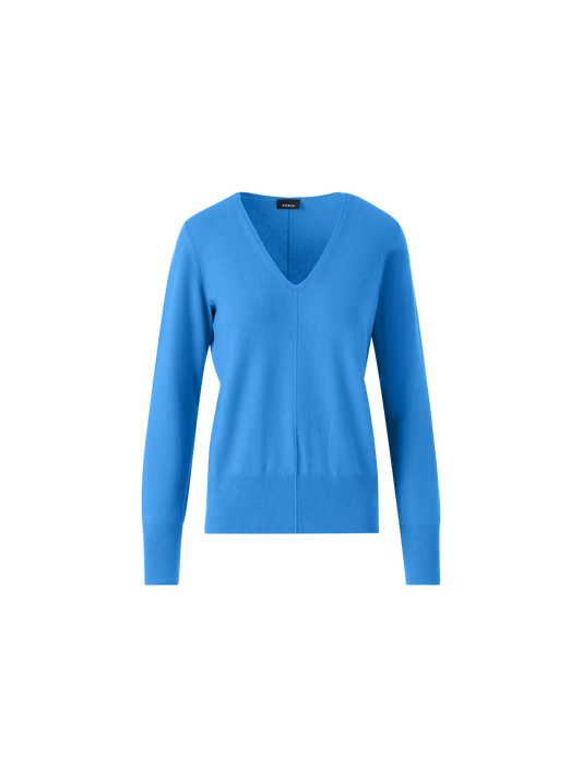 Designer Pure Cashmere V-Neck Sweater - blue