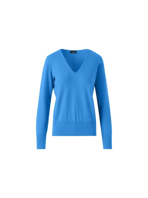 Designer Pure Cashmere V-Neck Sweater - blue