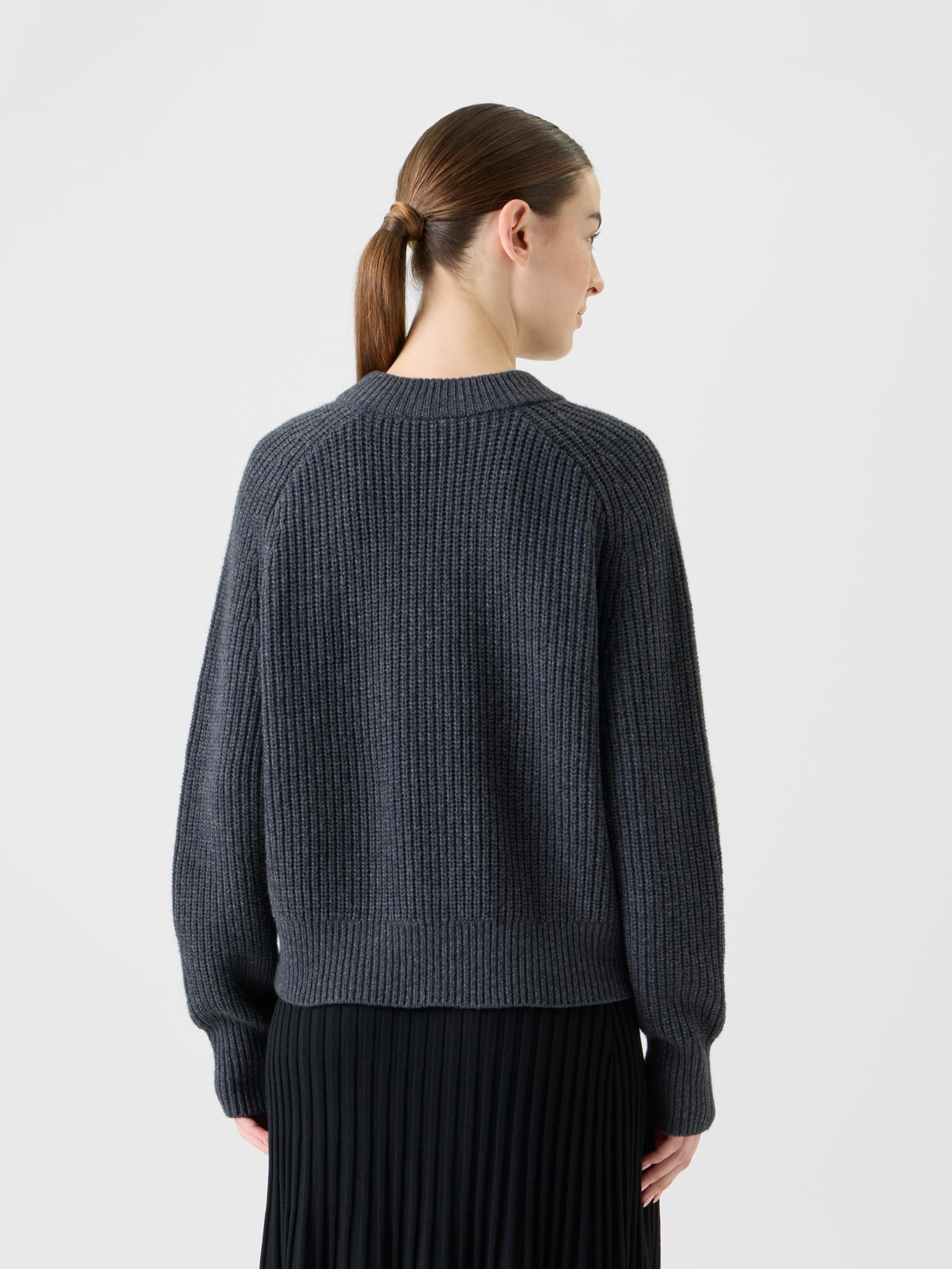 Designer Oversized Wool Cashmere Rib Knit Sweater - neutral - grey 