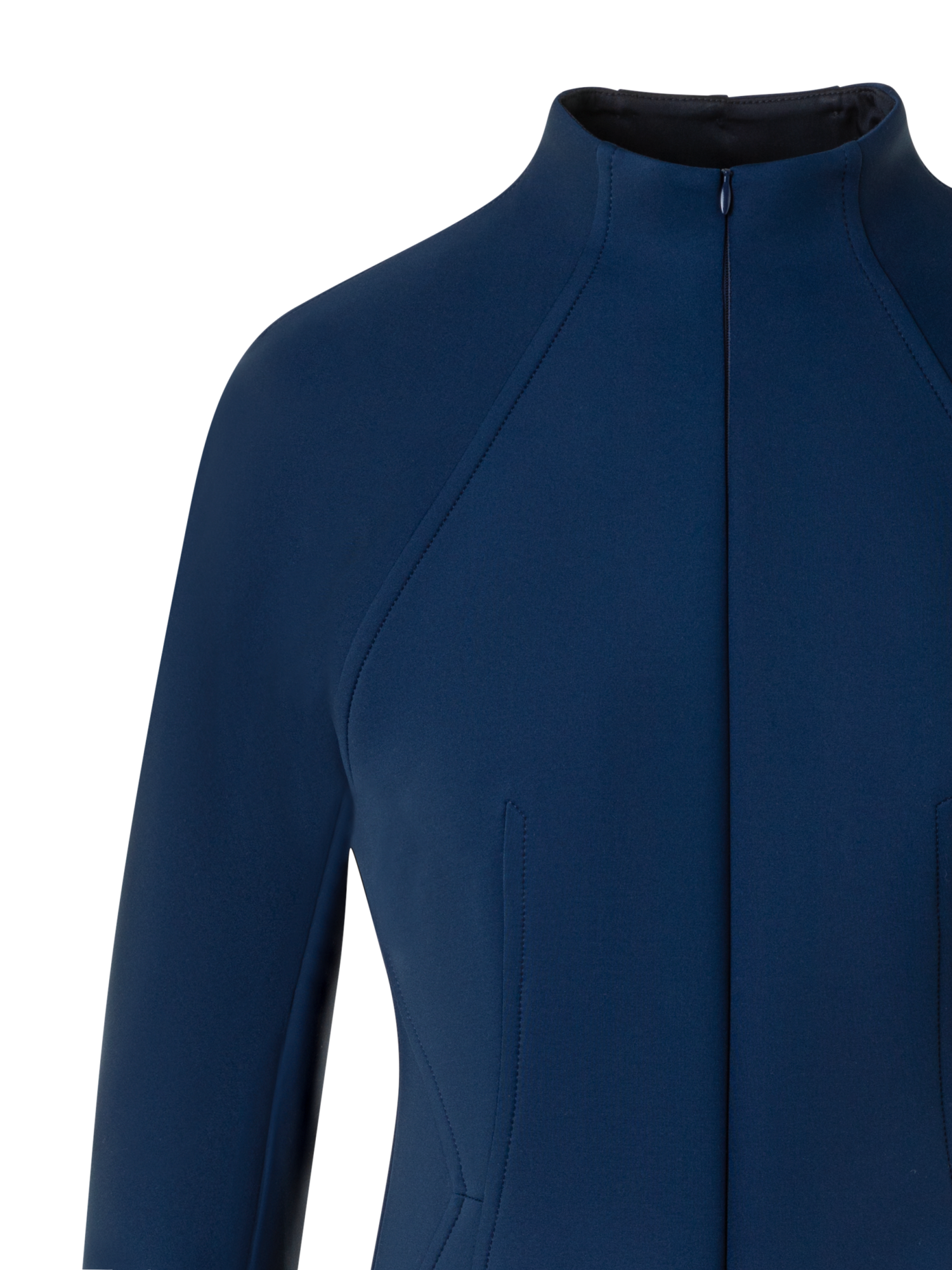 Designer Short Fitted Mock Neck Dress in Techno Neoprene - neutral - navy - blue