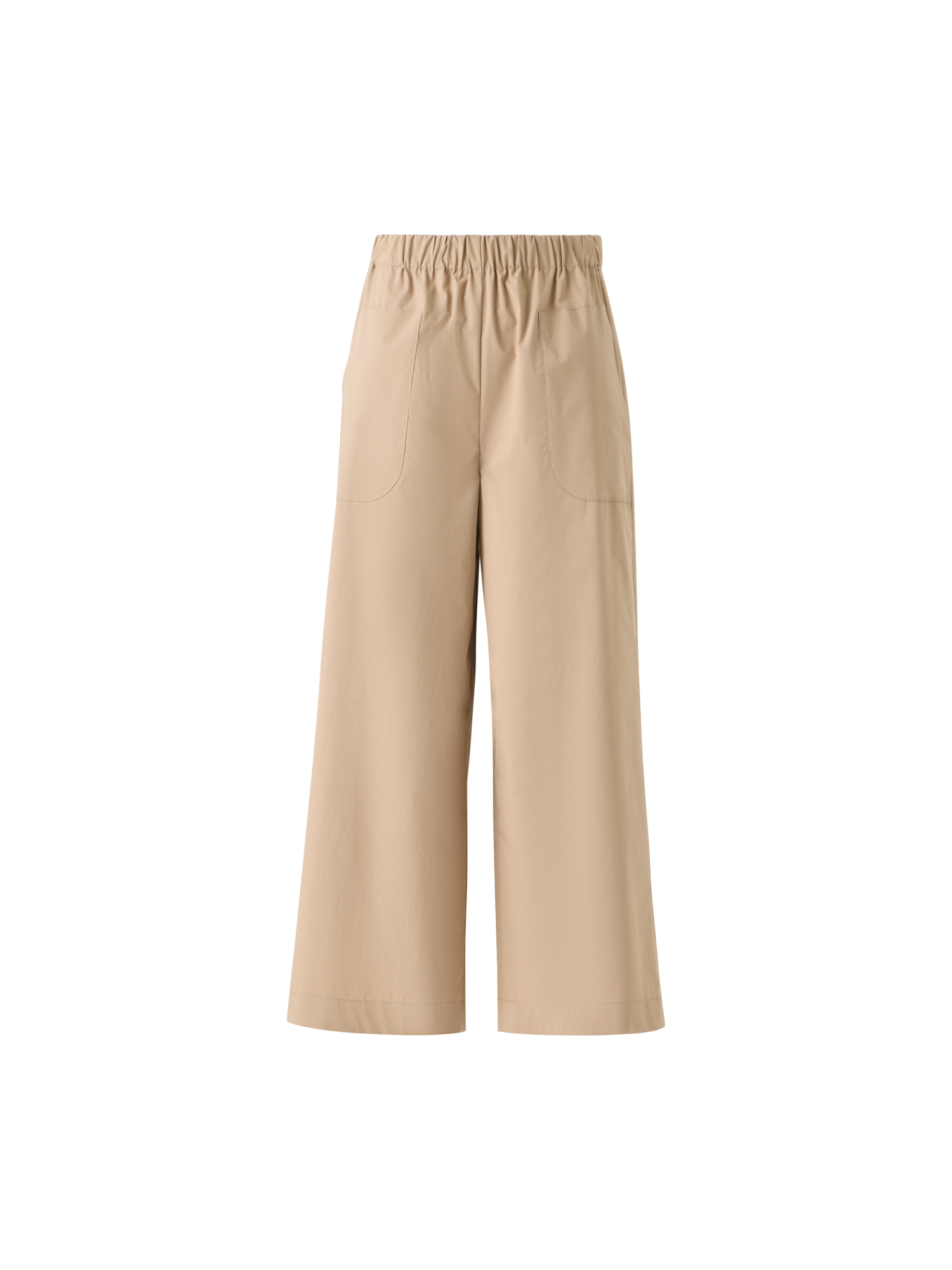 Designer Frey Cropped Cotton Culotte Pants with Elastic Waist - beige