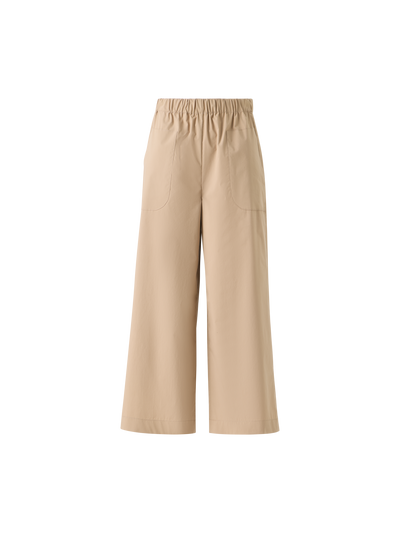 Designer Frey Cropped Cotton Culotte Pants with Elastic Waist - beige