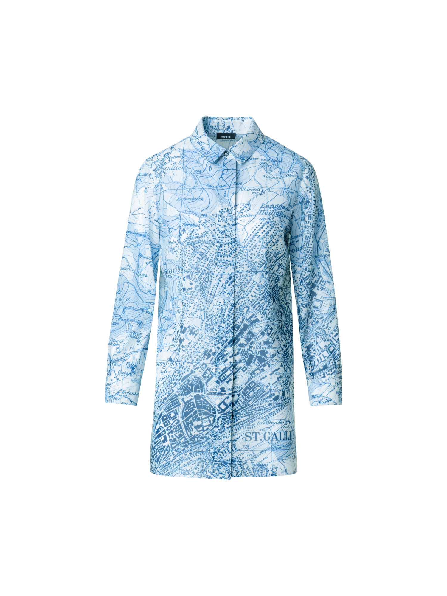 Designer St. Gallen Map Print Cotton Tunic Blouse - blue - multicolor