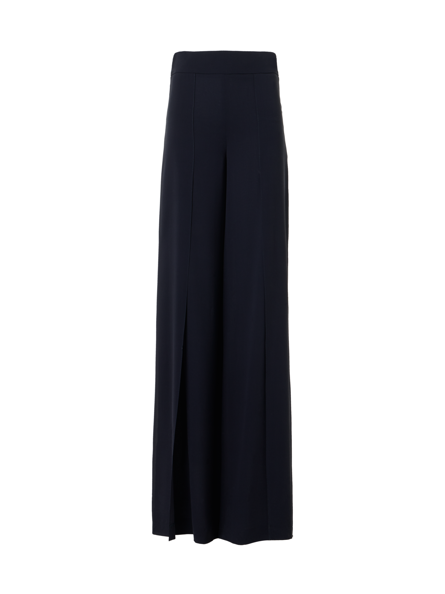 Designer Wide Silk Pants with Slits - navy