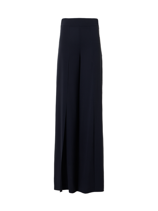 Designer Wide Silk Pants with Slits - navy