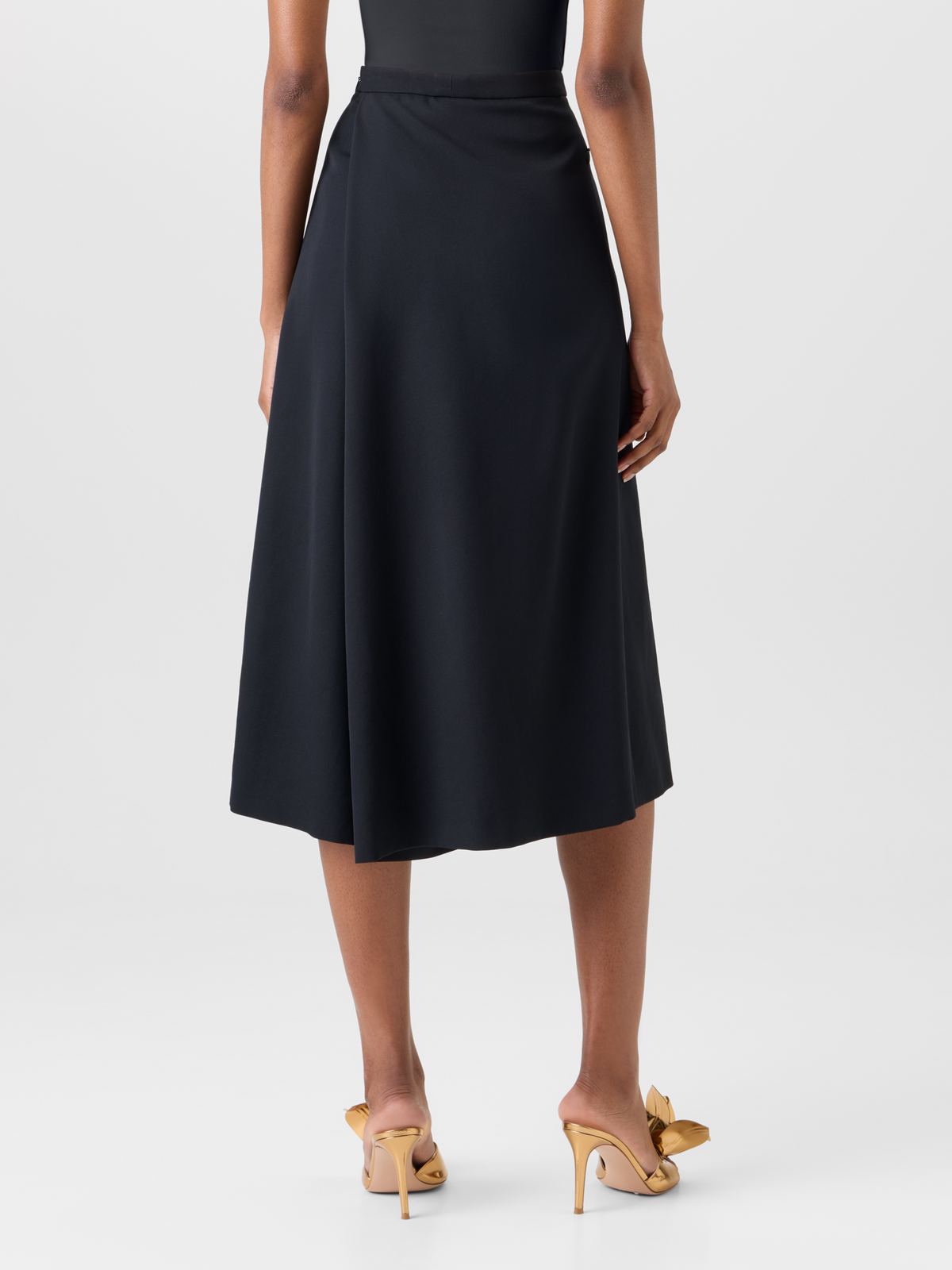 Designer Pleated Midi Skort in Wool Gabardine - black 